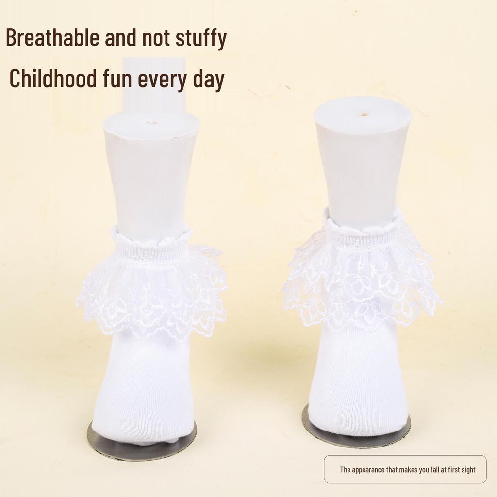 Stylish 3D Lace Trim White Princess Socks - Breathable, Comfortable Children's Design