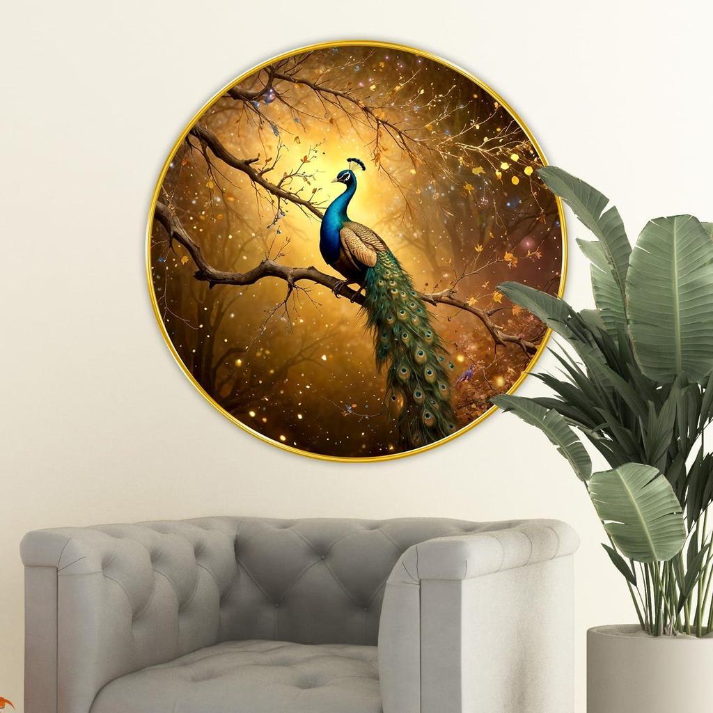 Livin'luxe Paintings Peacock Modern Art Premium Sparkle Lamination Golden Slim Frame