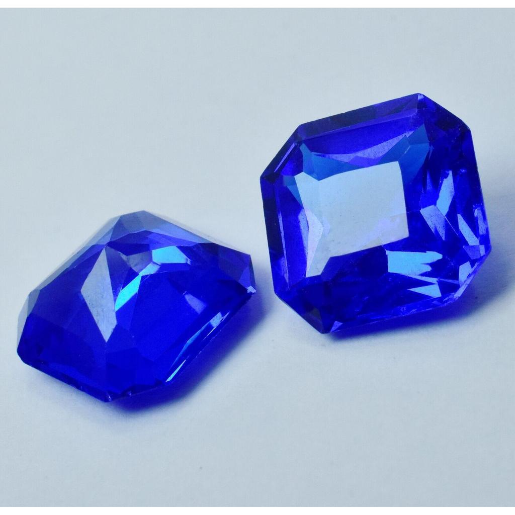 NATURAL Square Cut BLUE Sapphire Loose Gemstone 13.05 Ct Earing Pair CERTIFIED. S-505