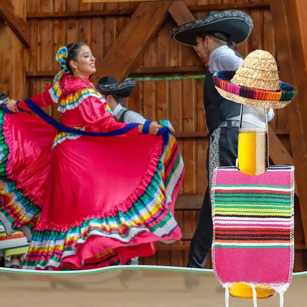 Acessórios Tema Mexicano Mini Chapéus Sombrero Decoração de Festa Decoração de Fiesta Garrafas Serapes Coloridos Capa Poncho de Cerveja