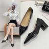 Large Size Pointed Shoes 35-43 Thick Heel Black High Heels Professional Single Shoes Fat and Wide Work Women's Shoes Fat Feet