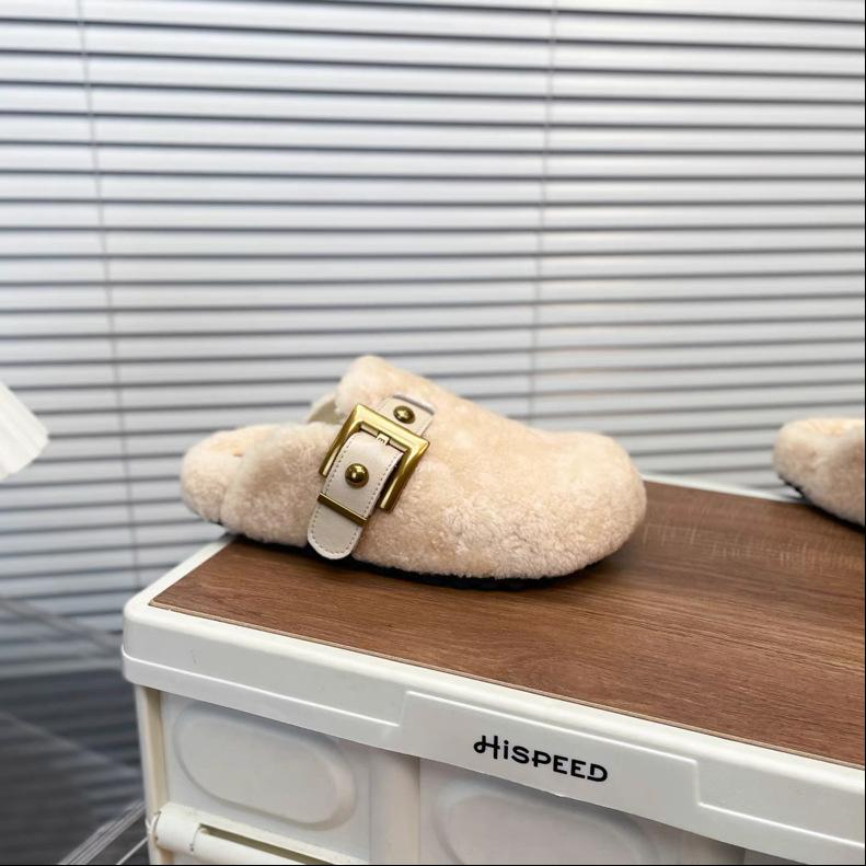 Internet celebrity baotou hairy half drag women's autumn new Korean version flat-bottomed casual outer wear women's slippers one foot lazy shoes