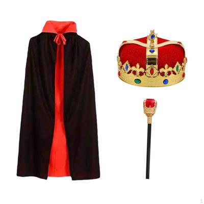 King Costume Boys Outfit Robe Crown Scepter Set Medieval for Cosplay Birthday Party