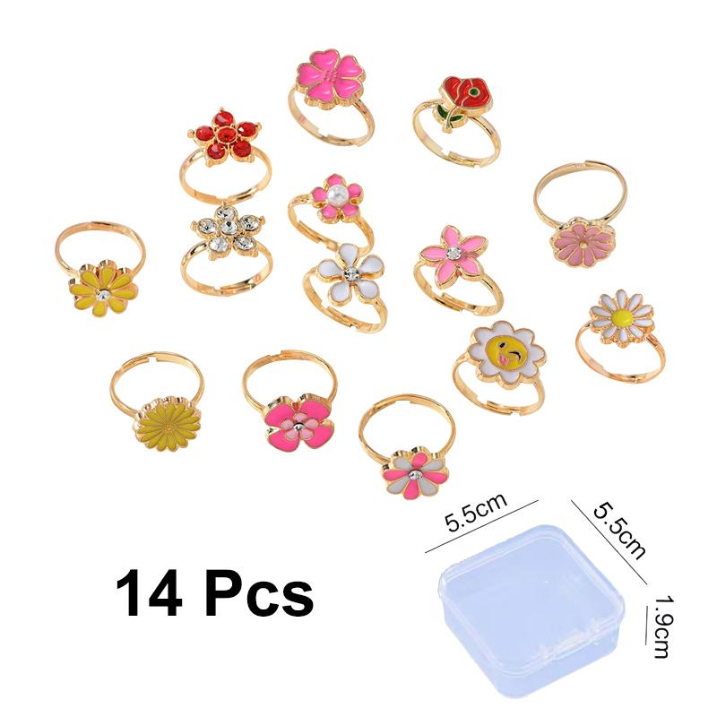 6/12/36pcs Cute Adjustable Rings Children Girls Pretend Play Makeup Toys Cartoon Crystal Jewelry Alloy Animal Enamel Rings