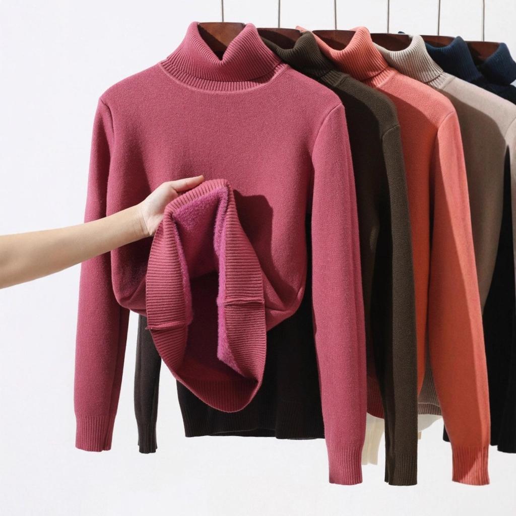 One Piece Velvet Fabric, High Neck Sweater for Women In Autumn and Winter, with Thickened Velvet Lining and A Base Knit Sweater