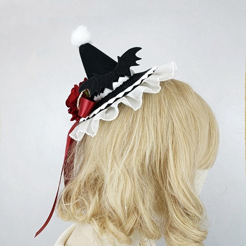 Black Curved Cone Witch Hat Gothic Lolita Women Cosplay Dress Hat Accessories Halloween Party Magical Clown Wizard Hat Decor