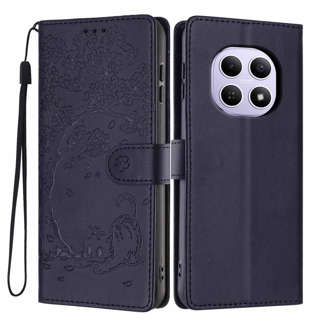 For Xiaomi Poco M8 5G/Redmi Note 15 5G (Global) Stand Case Tree-and-Cat Pattern PU Leather Wallet Protective Phone Cover with Wrist Strap