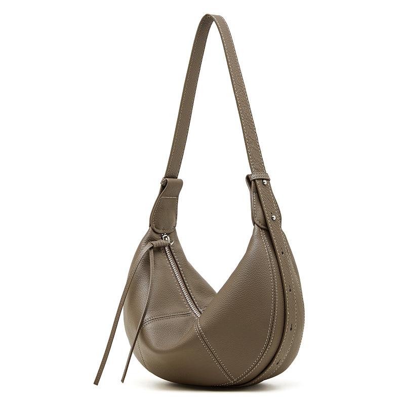 First Layer Cowhide Croissant Bag Diagonal Span Dumpling Bag Genuine Leather Single Shoulder Practical Commuting Solid Color Soft Leather Women S Bag Mouth 30*bottom 22*9*17 серый