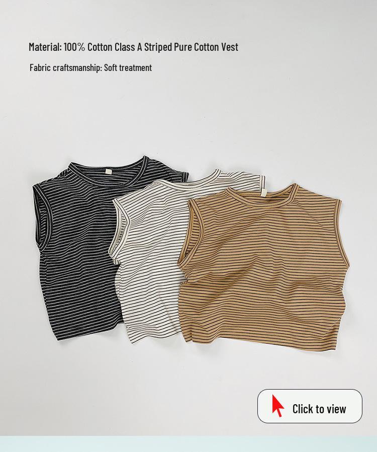 Customized Pure Cotton Striped Sleeveless Vest for Boys & Girls - Korean Style Summer Inner Wear T-shirt