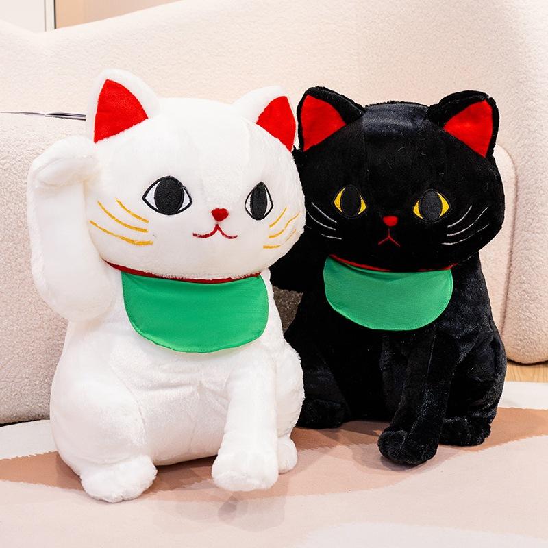 Soft Bib Lucky Cat Doll Plush Toy Kitten Doll Children Soothing Pillow Doll