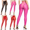 S-3XL Leggings de Cintura Alta em Malha Transparente e Couro PU com Zíper na Virilha para Festas Rave Noturnas Estilosas