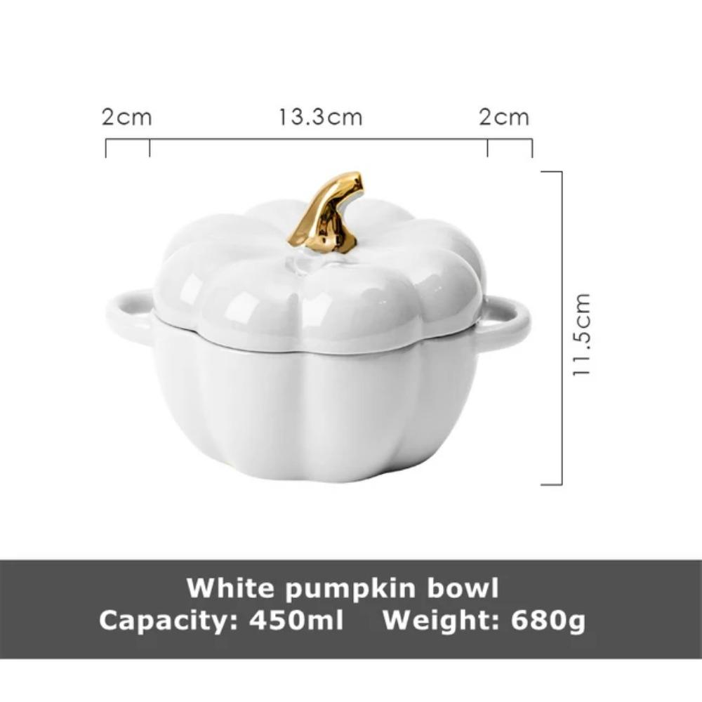 6.5inch Ceramic Bowl With Lid And Handle Pumpkin Ramekins For Baking Casserole Dish Individual Severing Pot Oven Safe