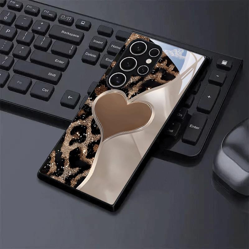 Coque de téléphone en verre motif léopard en forme de cœur adaptée pour Samsung pour galaxy S26 S25 S24 S23 S21 S20 FE Ultra Plus 5G anti chute