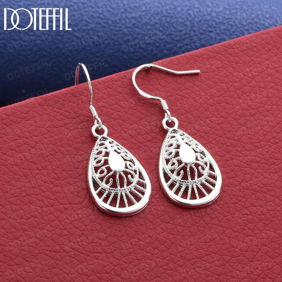 925 Sterling Silver Fashion Gift Teardrop Pendant Pierced Earrings Jewelry 3.80*1.40cm