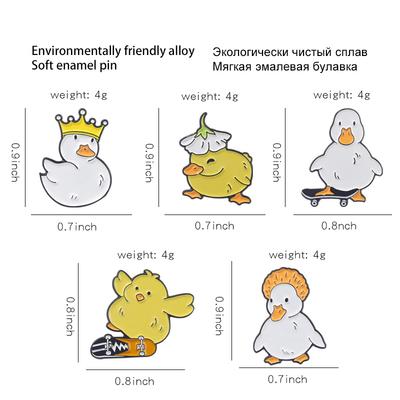 Lovely Animal Enamel Pin Custom Naughty Skate Goose Duck Chicken Brooch Bag Lapel Pin Cartoon Funny Badge Jewelry Gift for Kid