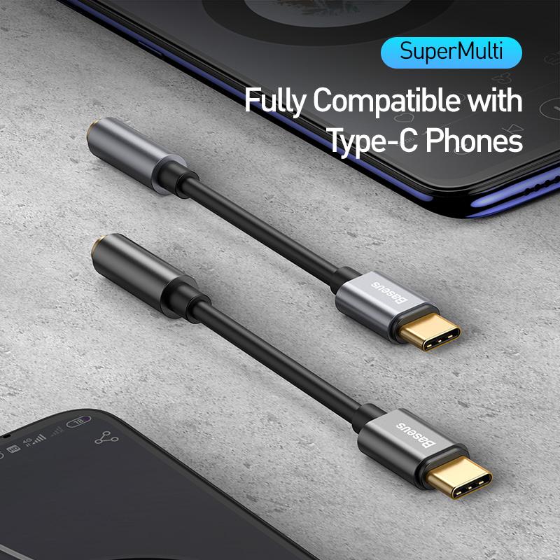 Baseus Type C na 3,5mm Jack Sluchátka USB-C Type C na 3,5mm Sluchátka AUX Adaptér Audio Kabel pro Huawei P40 P30 Pro Xiaomi 10 9 3