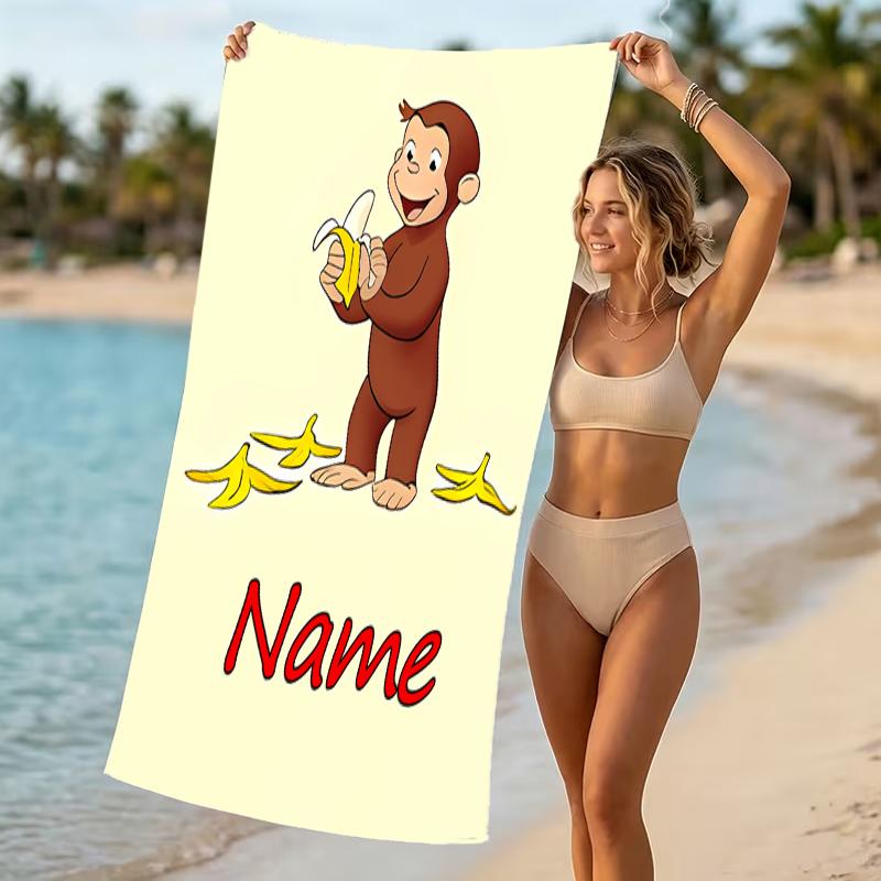 Customizable personalized beach towels Curious George themed designs.Suitable for the beach, yoga, sports;ideal as beach accessories