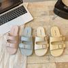 Temperament fairy style belt buckle open-toed square head slippers female summer wear French beautiful flat heel one word sandals sandals