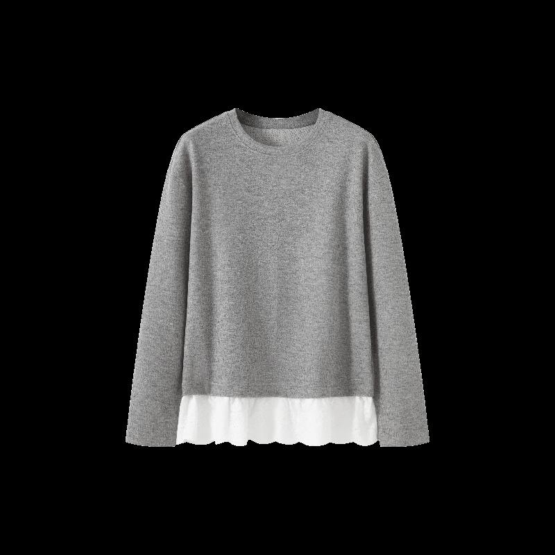 Damen Rundhals Casual Sweatshirt mit gespleißtem Saum