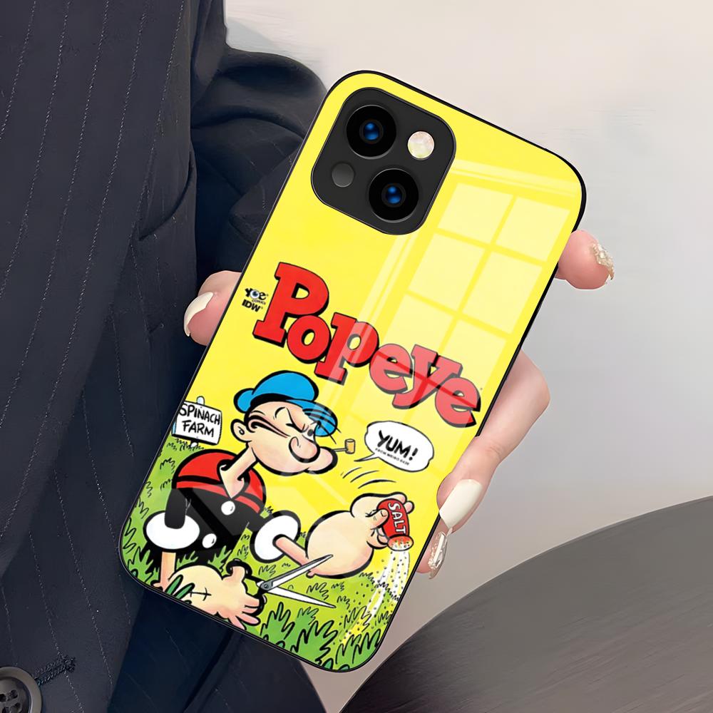 P-Popeyes The Sailor Phone Case For IPhone 17 Air 16 E Pro Max 15 14 13 Mini 12 Pro 11 Max Plus Black Glass Cover