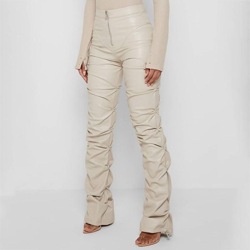 Womens Fashion Slim Fit PU Leather Flare Pants Casual Trousers All