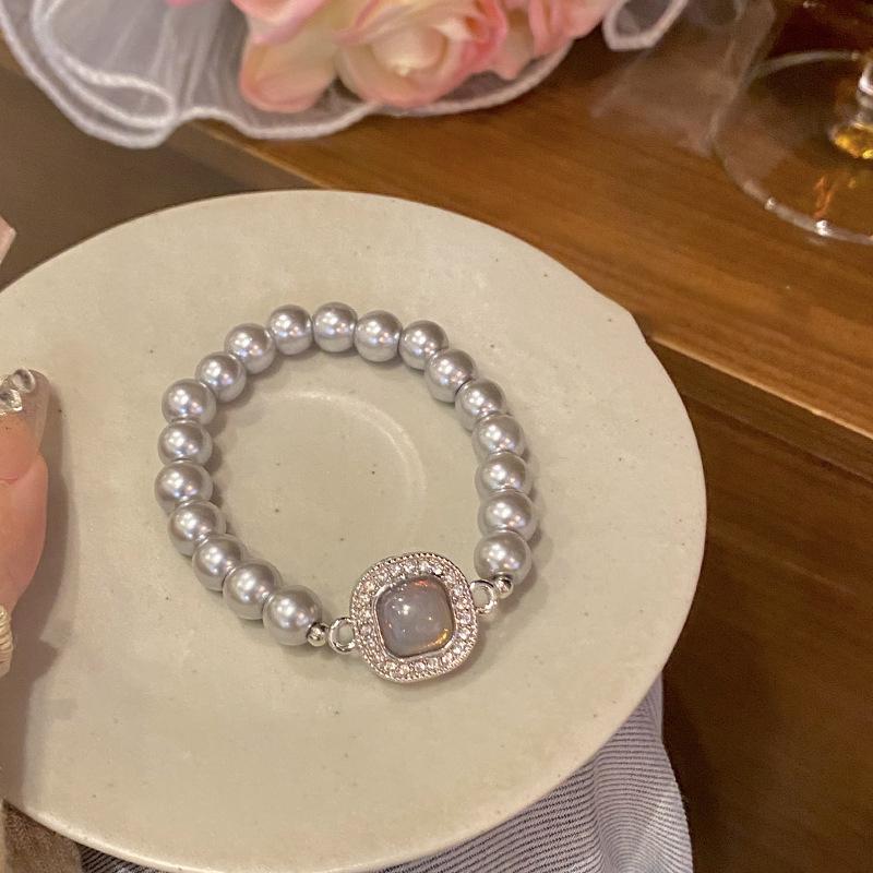 Stylish Exquisite Grey Pearl Bracelet Pearls Beaded Bangle For Women Girl Wedding Party  Jewelry Accessories Gifts