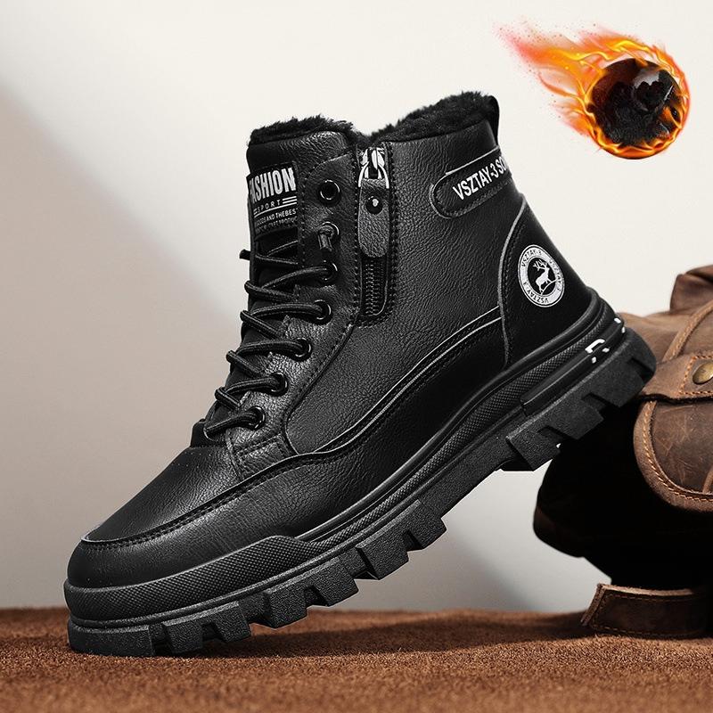 Zimní Polstrované Zesílené Teplé Boty Pánské Boty Vysoké Bavlněné Boty Venkovní Sněhule Pohodlné Trendy Minimalistické Pánské Všestranné Boty pro Každodenní Nošení