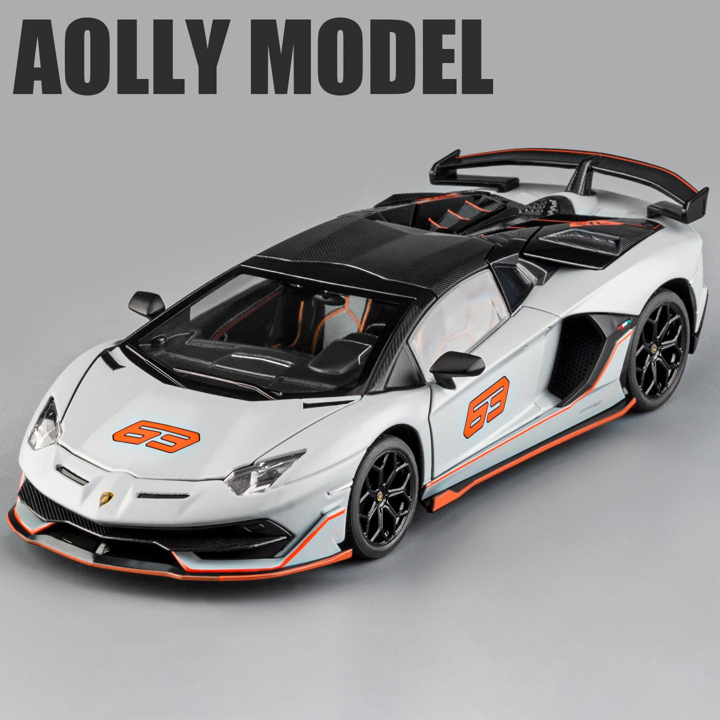 

1:24 Lamborghini Aventador SVJ63 Supercar Alloy Racing Car Model Sound and Light Children s Toy Collectibles Birthday Gift серый