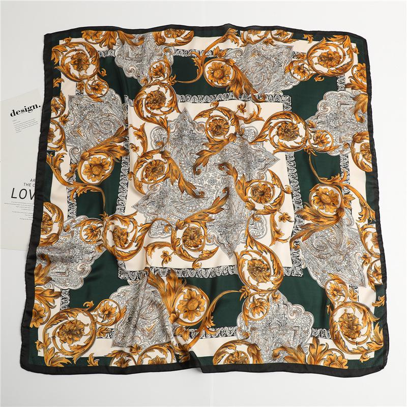 European retro printed silk scarf women's new imitation silk large square scarf autumn and winter decoration warm shawl mother scarf