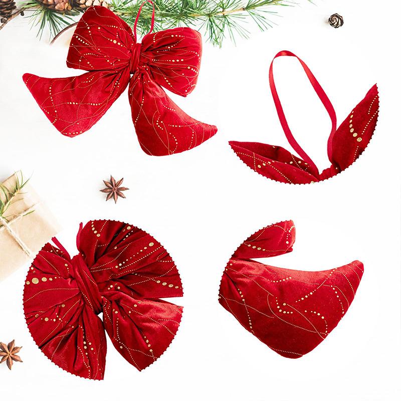 1PC Red Fireplace Bows with Glitter Surface Wreath Hanging Pendants Home Big Christmas Cloth Bows Ornaments Party 3 Sizes
