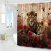 3D Lion And Rose Print Bath Curtain Waterproof & Mildew-Resistant Home Decor Adds Artistic Touch To Bathroom Space