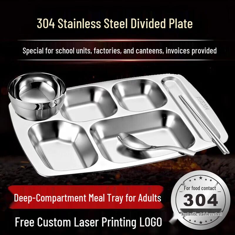 

304 Stainless Steel Rectangular Divided Lunch Tray