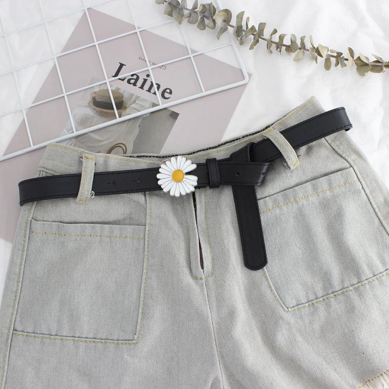 Smooth Buckle Skirt With Small Daisies Thin Belt Schoolgirl Decorative Jeans With Tide