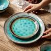 11 Inches Blue Ceramic Dinner Plate Irregular Western Food Steak Pasta Plate Hotel Restaurant Fruit Salad Dessert Dishes Cutlery