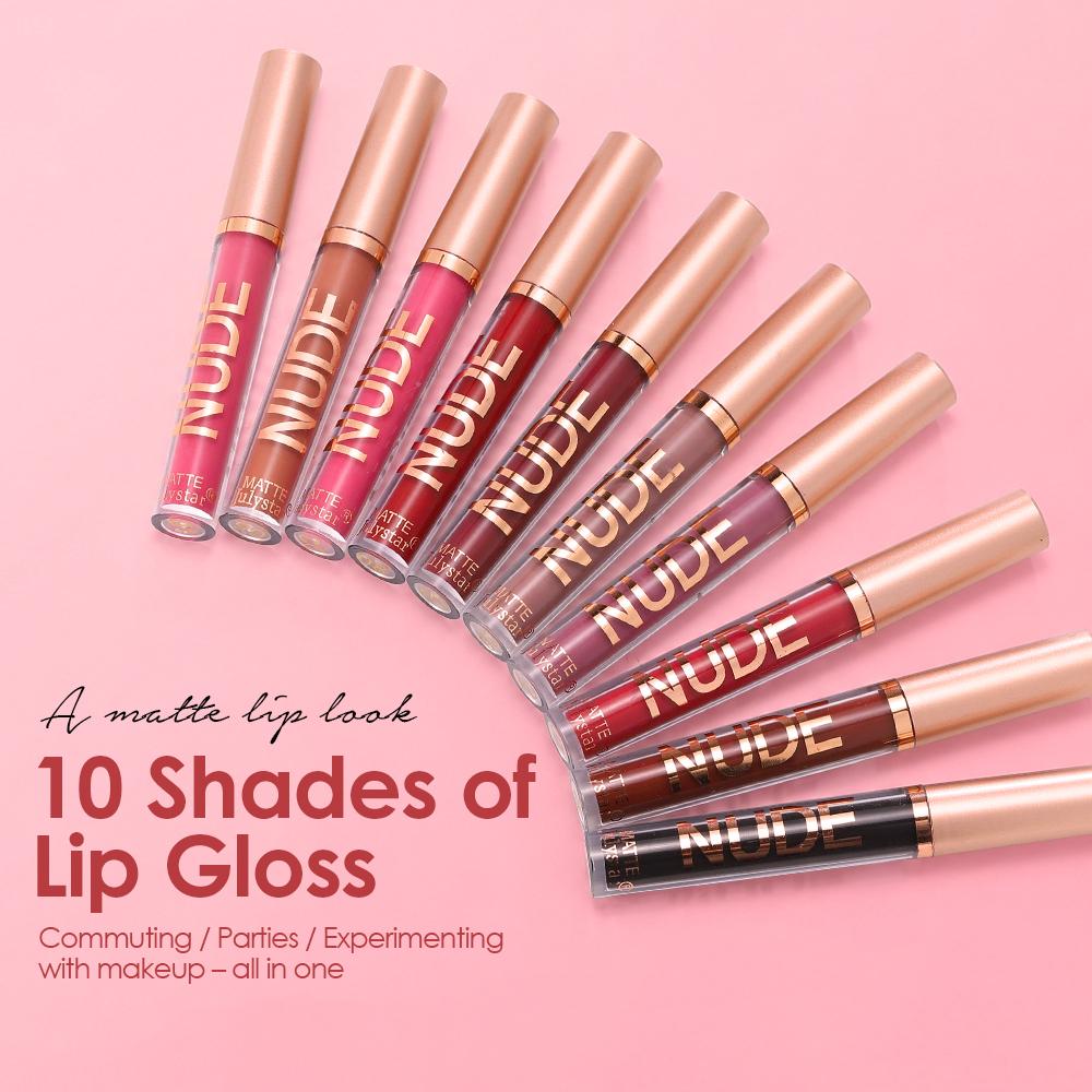 JULYSTAR 10pcs NUDE Matte Liquid Lipstick Set, Long Lasting Waterproof Velvet Lip Gloss, Non-Stick Cup Smudge-Proof Lip Tint