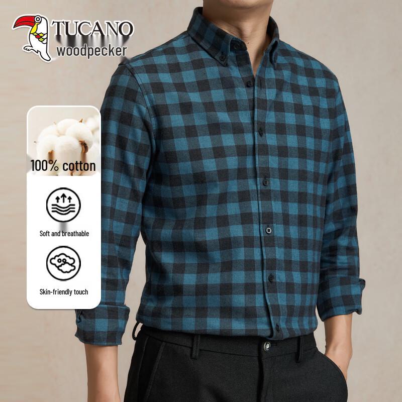 Tucano Men s Pure Cotton Long-Sleeve Plaid Shirt 4XL