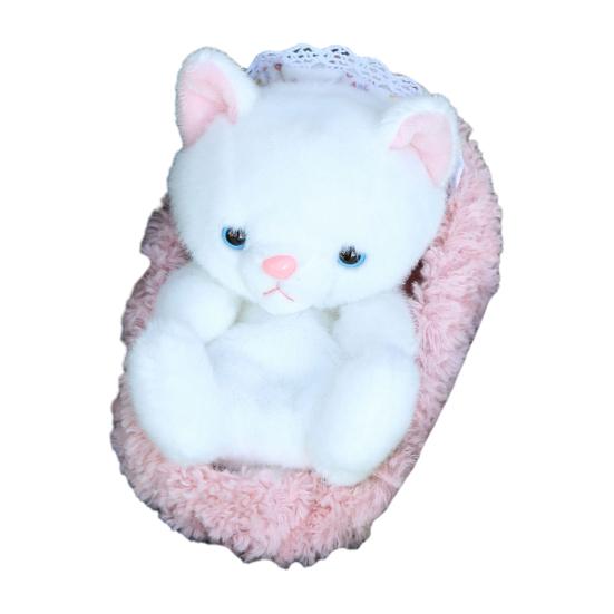 

Cute Lifelike Kitten Plush Toy with Sleeping Nest Soft Stuffed Animal Fluffy Cat Doll Fun Desktop белый