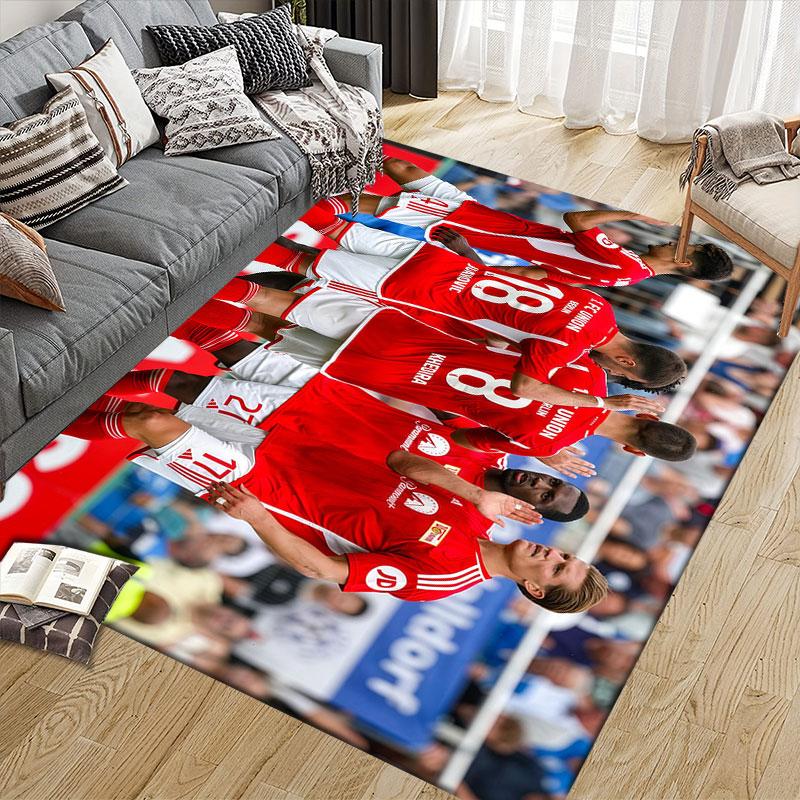 Union Berlin Players Flannel Printed Carpet, Home Sofa Decoration for Living Room & Bedroom, Non‑Slip Play Flannel Floor Mat for Game Room