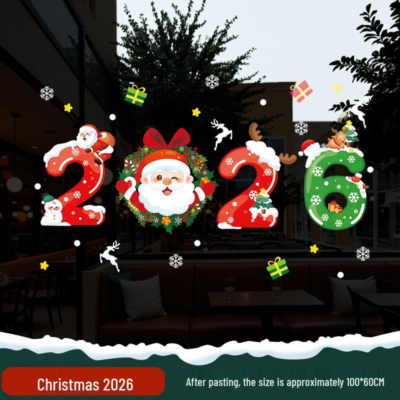 

2026 Дед Мороз Рождественская статическая наклейка на окно для стеклянных дверей
