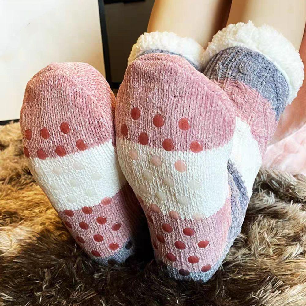 Thicken Stripe Fleece Socks Fried Dough Twist Winter Floor Socks Sleeping Socks Women  Fall Winter