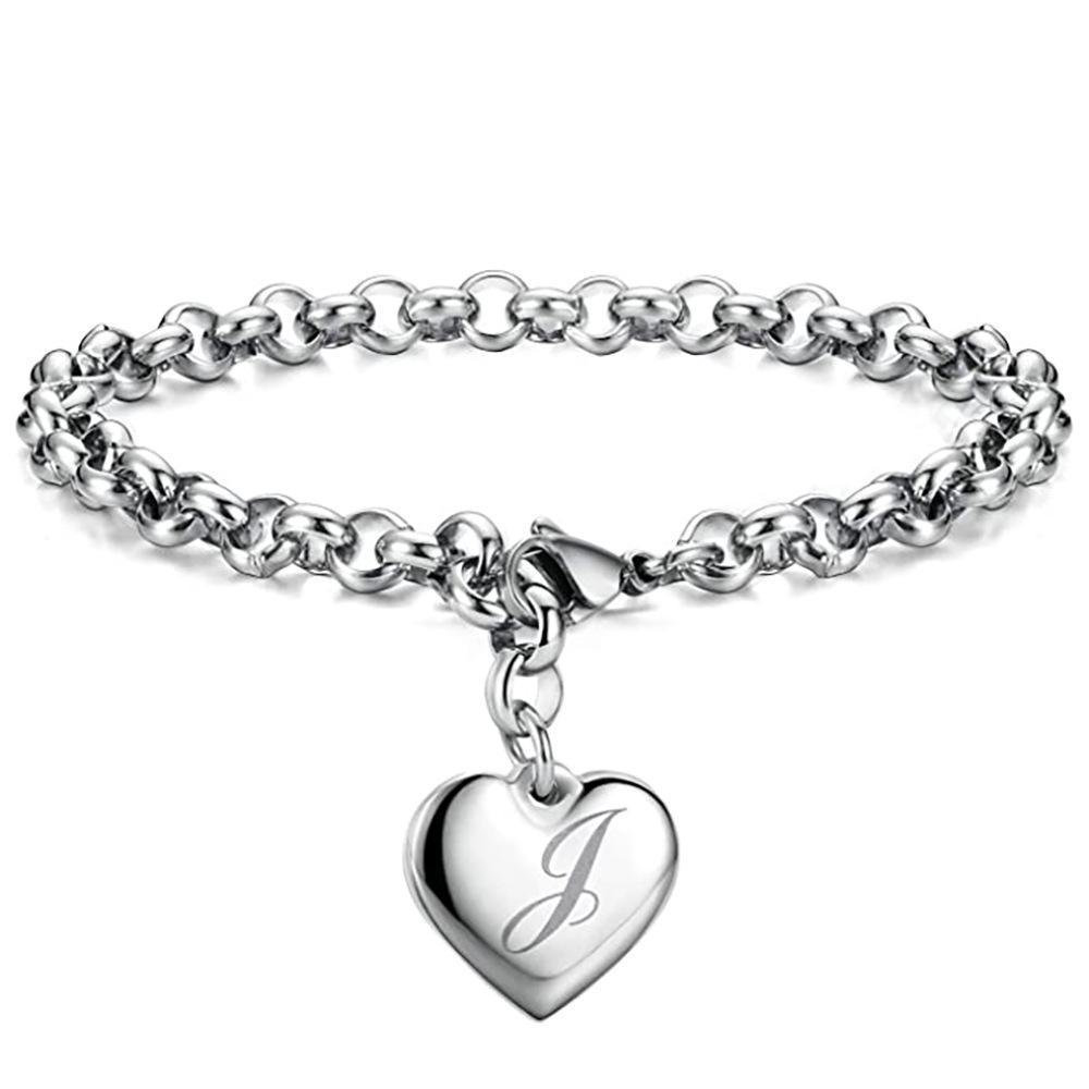 26-Letter Engraved Titanium Steel Bracelet for Women - Stylish European & American Design with English Letters
