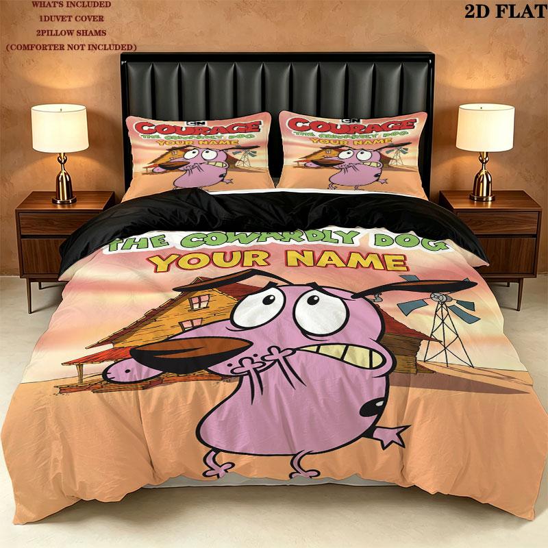 Custom the Cowardly Dog Bedding Quilt Set Quilt Cover Pillowcase Home Decoration Birthday Gift (1 * duvet cover + 2 * pillowcase, without core)