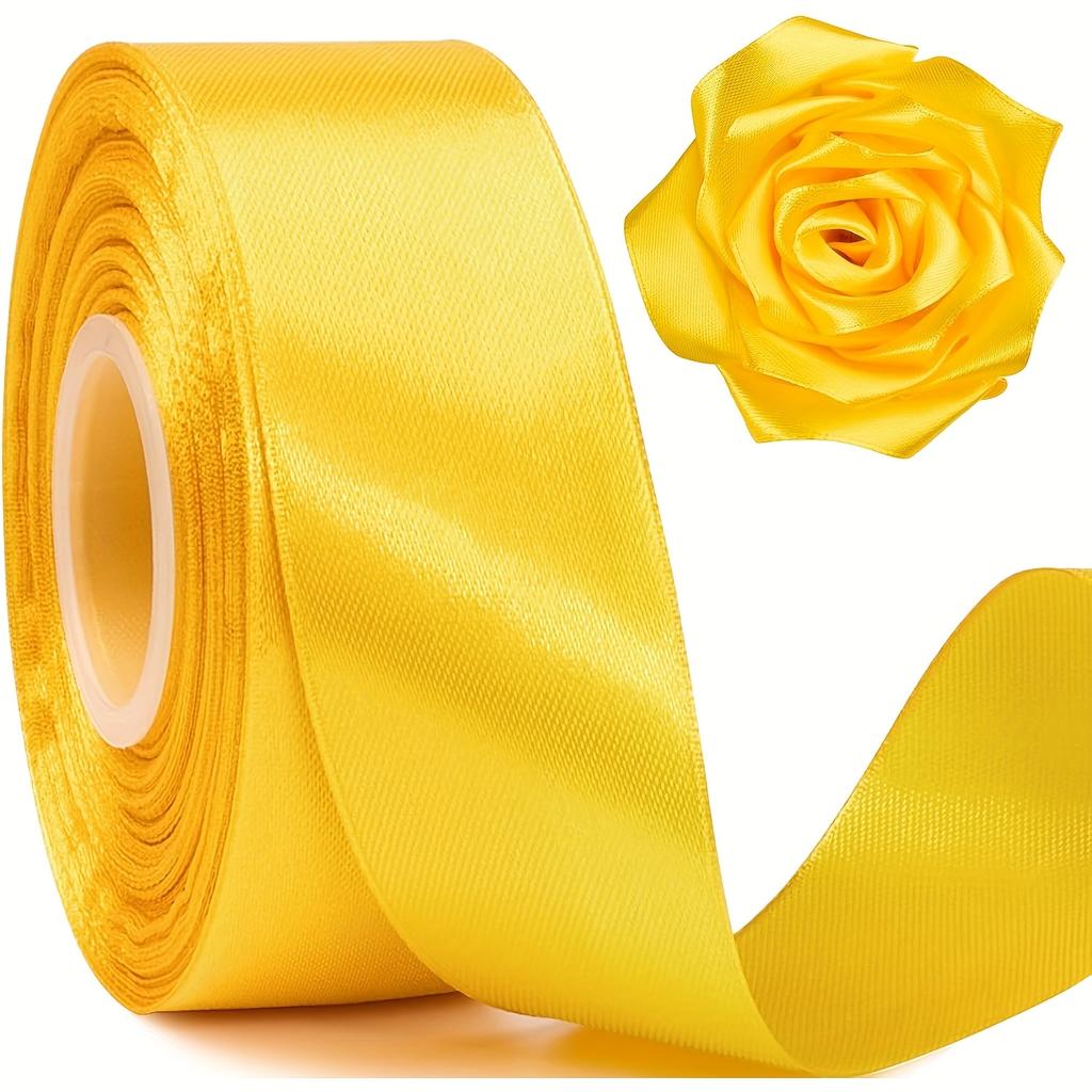 Leuchtend gelbes Satinband Polyesterstoff, Perfekt für Basteln, Geschenkverpackung, Hochzeitsdeko & DIY Bastelband mit gewebten Kanten, Bastelbedarf