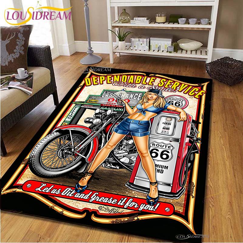 Route66 Motorcycle Carpet for Living Room Bedroom Rugs Kitchen Kids Door Unslip Floor Mats Birthday gift photography props Rug