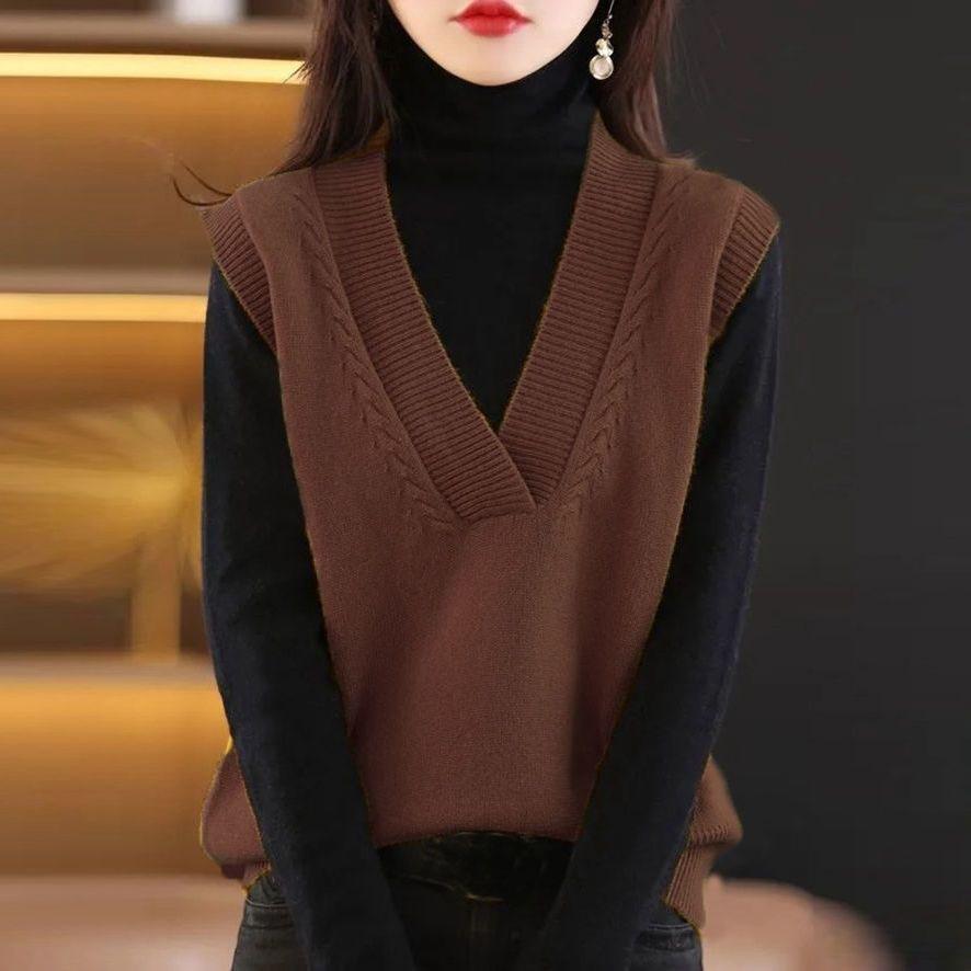 Women's Knitted Vest Spring Autumn V-neck Sleeveless Sweater Short Solid Color Knit Vest