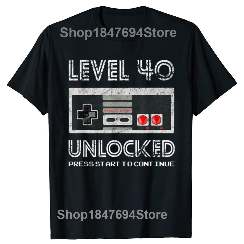 Funny Level 40 Unlocked Graphic Tshirts Men Womens Fashion Casual Born in 1984 TShirt 40 Years Old 40th Oversized T Shirt