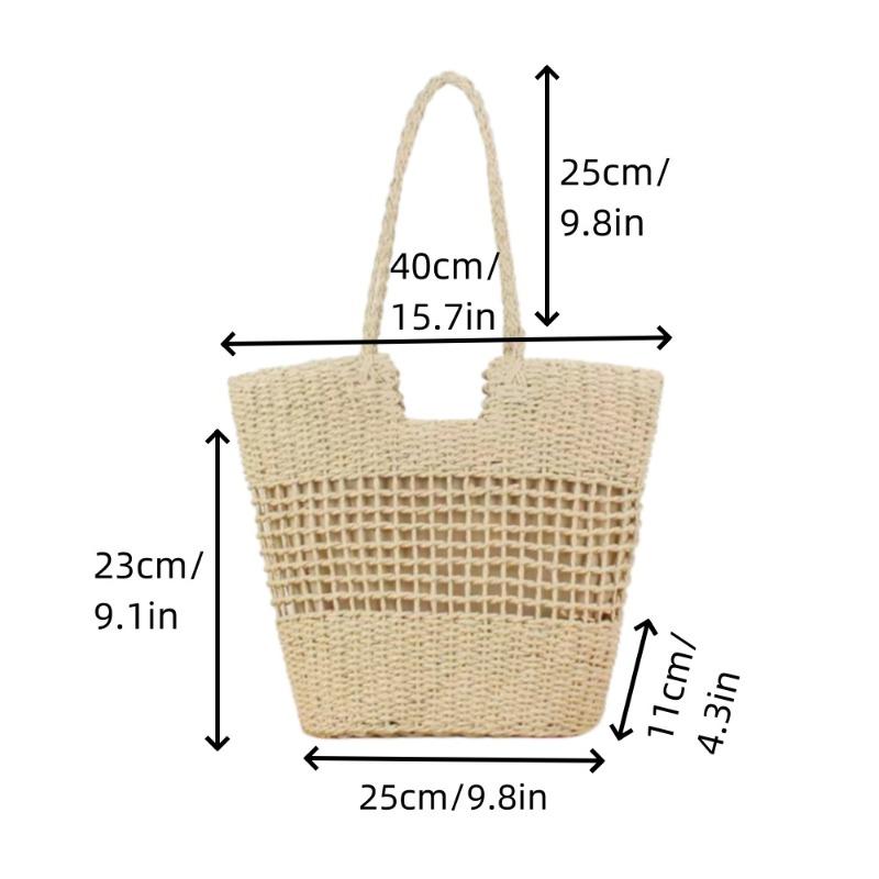 

New hollow shoulder straw bag women s hand-woven bag large capacity holiday beach bag tote women s bag welt zipper