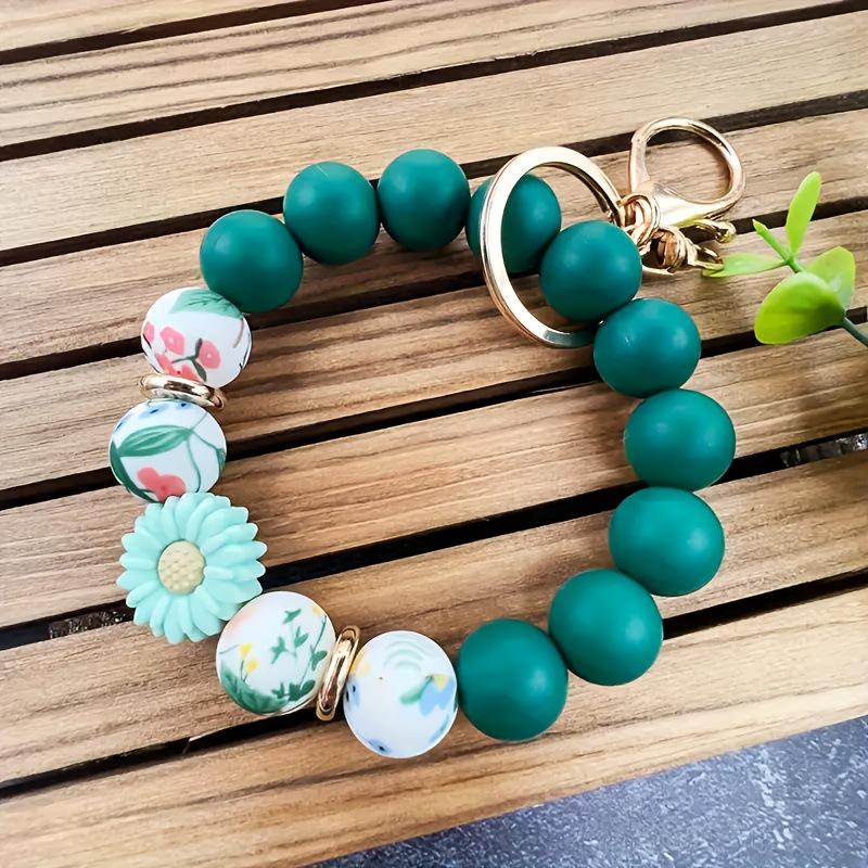 Daisy Silicone Leaf Beaded Wrist Keychain Pendant