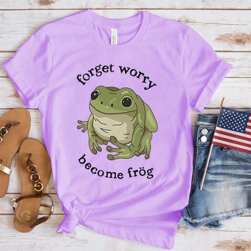 Forget Worry Become Frog T Shirt Tops Summer Casual Women T-shirts Ulzzang Tops Hip Hop Streetwear Harajuku Short Sleeve Tshirt