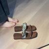 Thick-soled Open-toed One-word Cool Slippers Women's Wear Square Head Temperament Slippers Vacation Beach Shoes